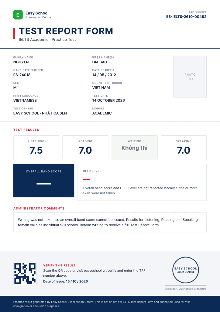 Mẫu IELTS Test Report Form
