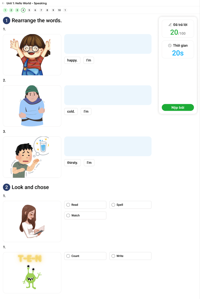 Bài sắp xếp từ và chọn đáp án theo hình trên Easy Class